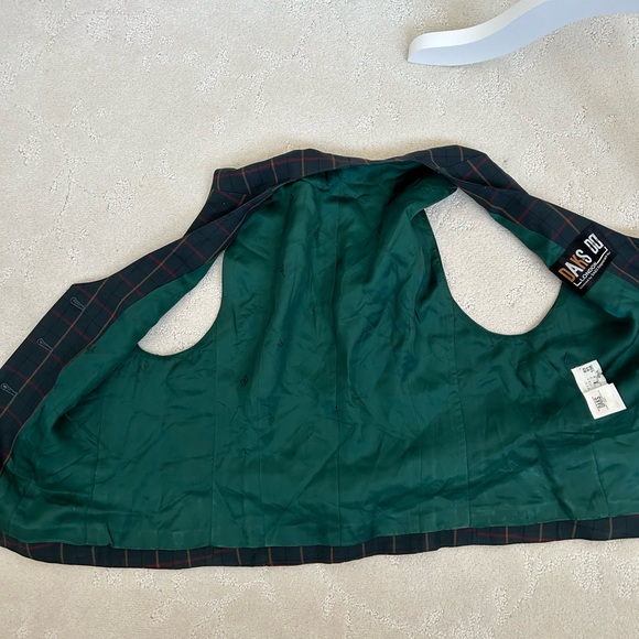 Womens vintage Dark Green Plaid Waistcoat Size S DAKS London made In Japan Wool - Picture 7 of 12
